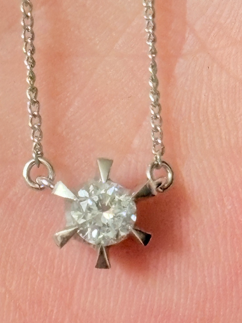 Solid 850 platinum .30 Natural Diamond solitaire necklace 15.9 inches